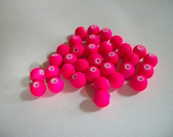 Round Glass Beads, Neon Hot Pink, 8mm Round Ball Bead x 33