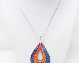 Beautiful Large Red/Blue Teardrop Lamp Work Glass Bead Pendant