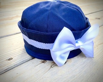 Navy and White Sailor Baby Girl Hat with a Bow