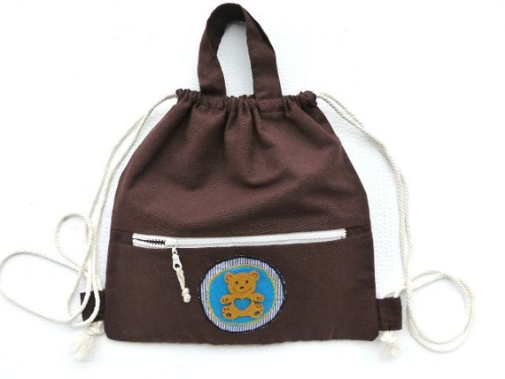 kids backpack cotton brown sack cinch sack