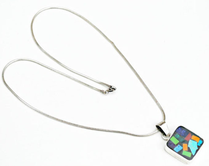 Gemstone inlay in sterling pendant on sterling silver chain Lapis Turquoise,Malachite