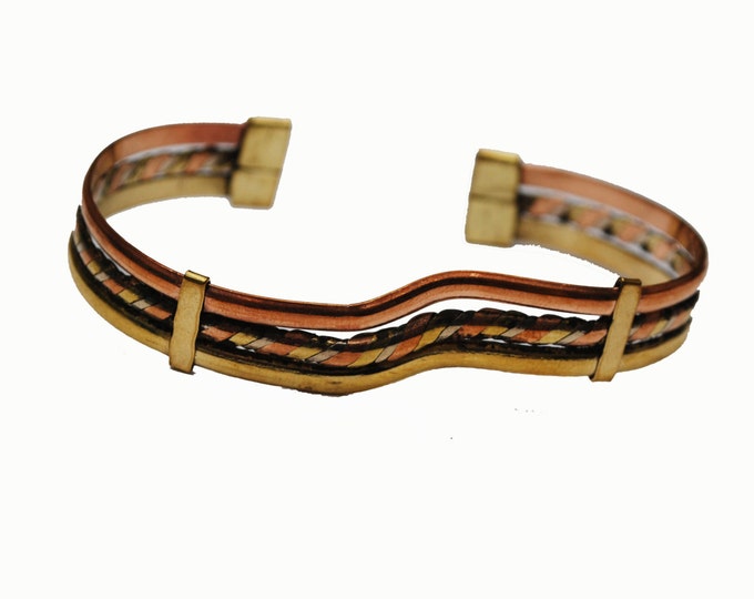 Copper Brass Silver Cuff Bracelet - Mixed Metal - twisted wave Bangle