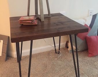 End table, side table, hairpin legs, reclaimed wood, made to order, minimalist