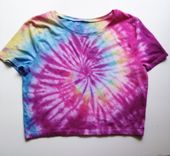 Tie Dye Rave Crop Top Shirt Pink Rainbow Tye Dye by nostalgicusa