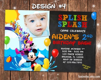 Mickey Mouse Clubhouse Swim Beach Slide Birthday Party Photo Invitations Pool Splash - Printable