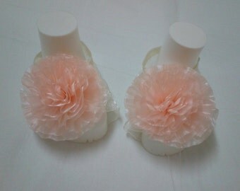 Pale pink Baby Barefoot Sandals - Baby Sandals - Barefoot Sandals-Handmade Baby Sandals with Cute Yoyo