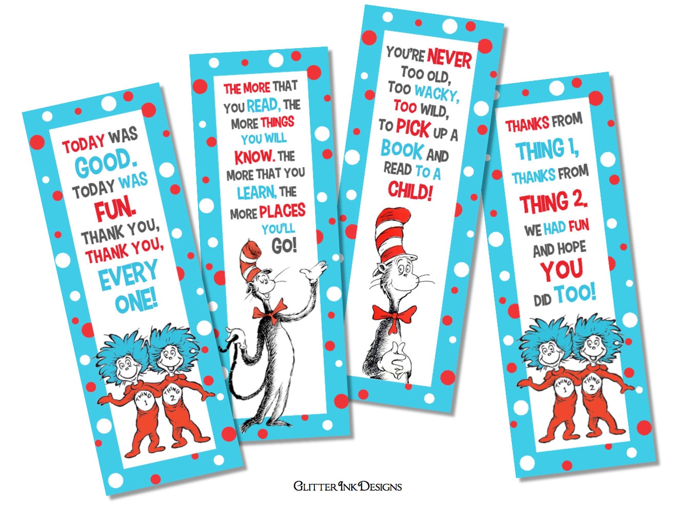 dr seuss thing 1 thing 2 inspired bookmark party favor tag pdf