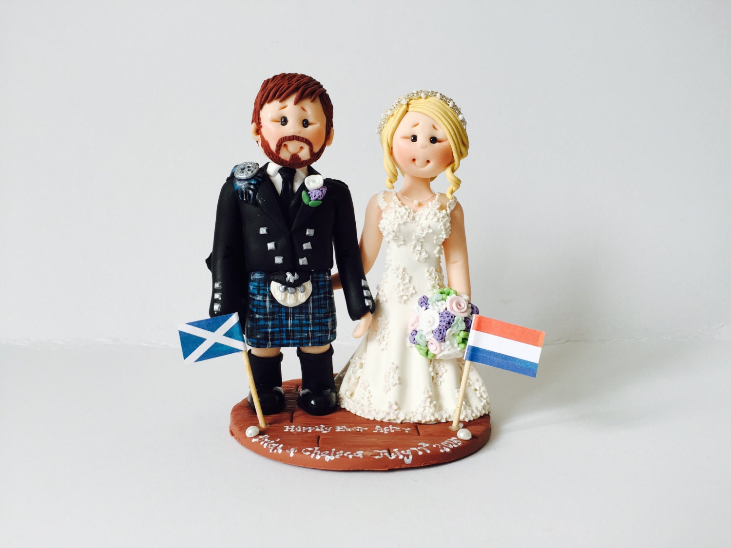Scottish Groom in Tartan Kilt Wedding Cake Topper Custom