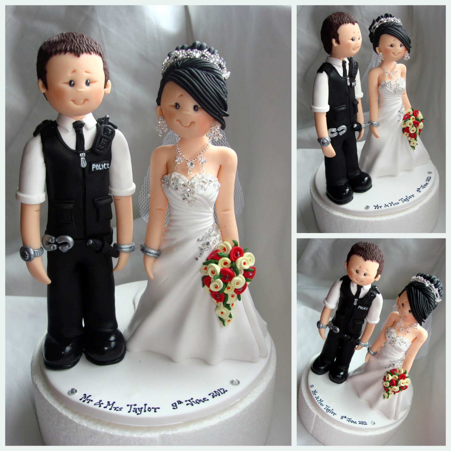 Bride handcuffed with police groom wedding cake topper Custom