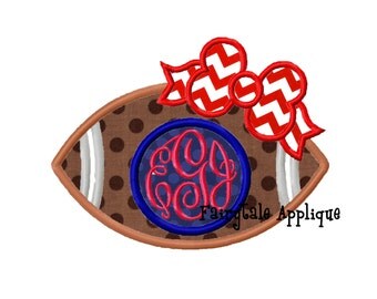 Digital Machine Embroidery Design - Girly Football with Bow and Monogram Applique
