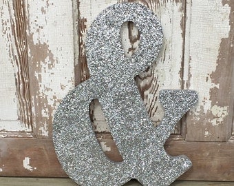 18" Decorative Silver Glitter & Ampersand Wall Letter, Wedding Engagement, Photo Prop