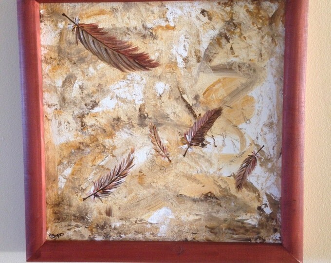 Feather Freefall - 12x12 canvas in a 12x 12 wood frame