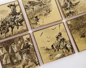 Vintage rustic coasters southwestern cowboy indian wood and cork coaster set of 6. Cabin cottage home decor serving entertaining