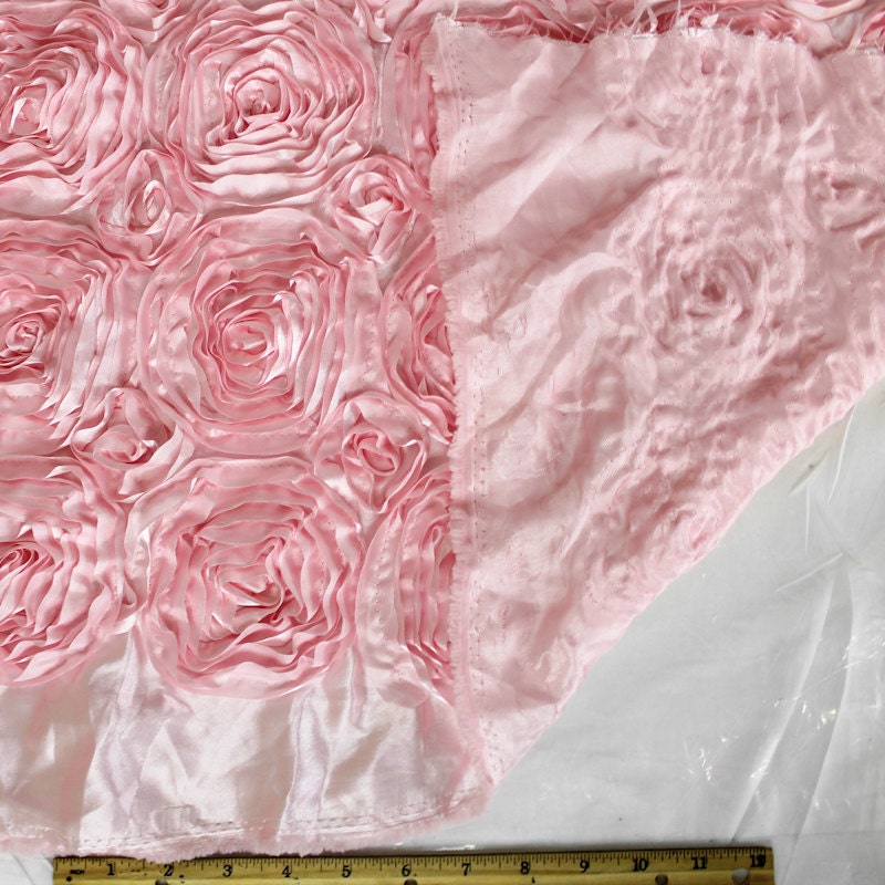 Baby Pink Satin Rosette Fabric Floral Satin by StylishFabric