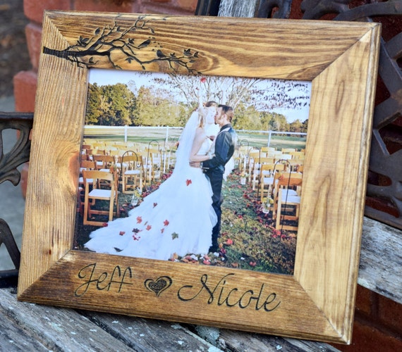 Love Birds Wooden Frame - Picture Frame - Wedding Gift - Personalized Gift - Customized Wooden Picture Frame - Christmas Gift Laser Engraved by CountryBarnBabe