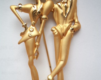 Vintage Unsigned Goldtone 50s Stylish Couple Brooch/Pin
