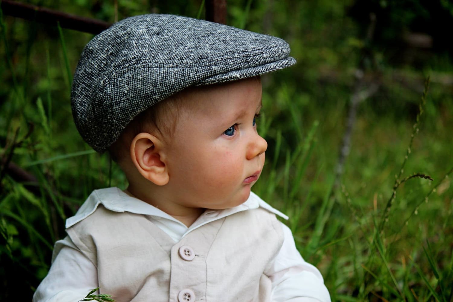 Baby winter hat black tweed newsboy hat wool baby flat cap