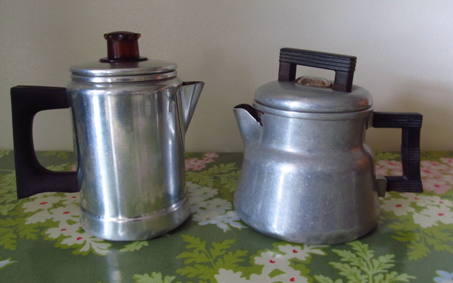 Two Vintage Percolators Camp Coffee Pots Complete Aluminum
