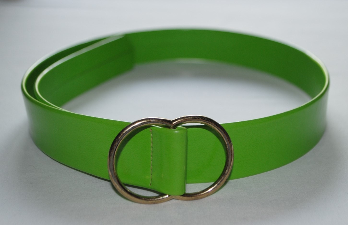 Vintage, Mod, Bright, Green, Vinyl, Belt, Brass, Buckle, Adjustable
