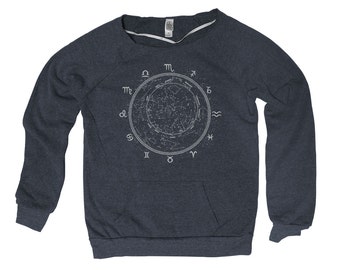Zodiac Signs Constellation Dial Hand Screen Print Alternative Apparel Eco-Fleece Maniac Sweatshirt S,M,L,Xl 2 Colors