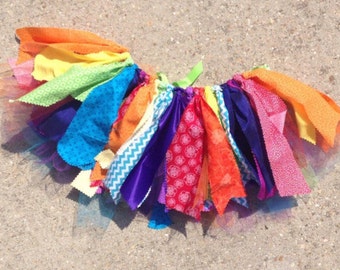 Rainbow fabric tutu skirt, rainbow tutu, shabby chic rainbow, Choose your size - infant, toddler, child