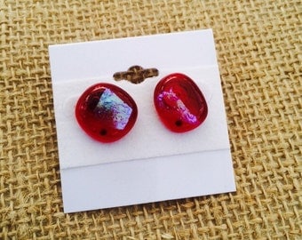 Beautiful red dicroic earrings fused glass