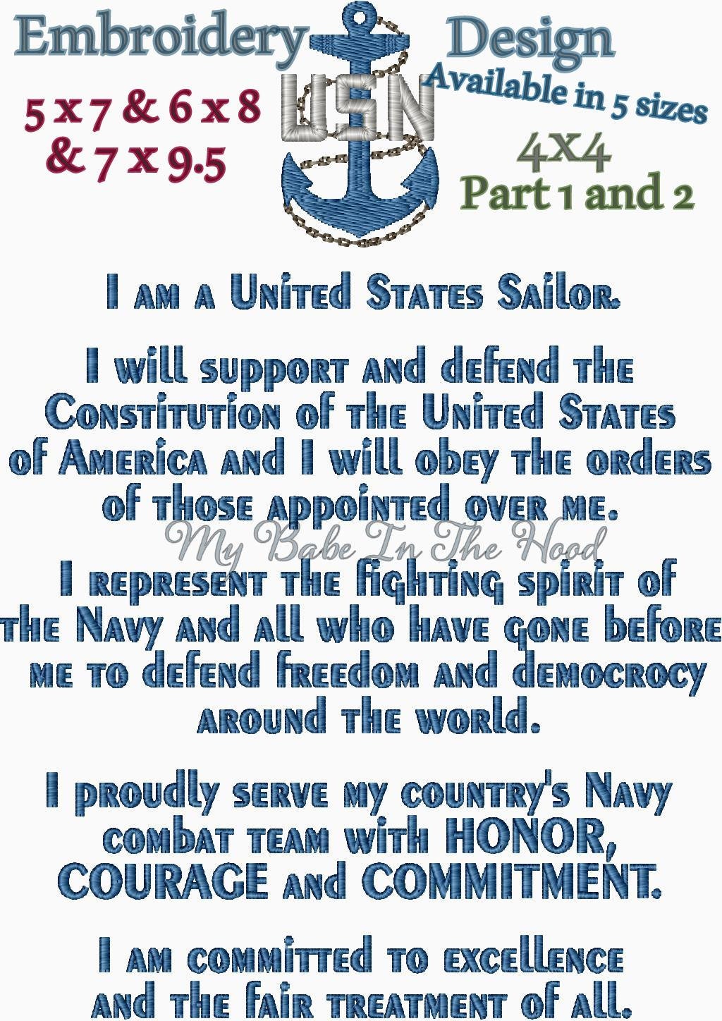 United States Navy Sailors Creed US Navy Embroidery designs in