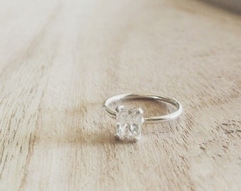 Emerald ring, emerald cut ring, emerald cut cz, sterling silver ring, silver ring, emerald solitaire ring, emerald rings, emerald jewelry,
