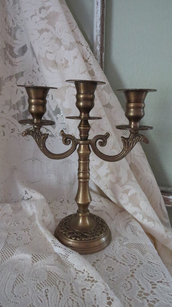 Ornate Brass Candle Holder Lacquered Brass Candelabra