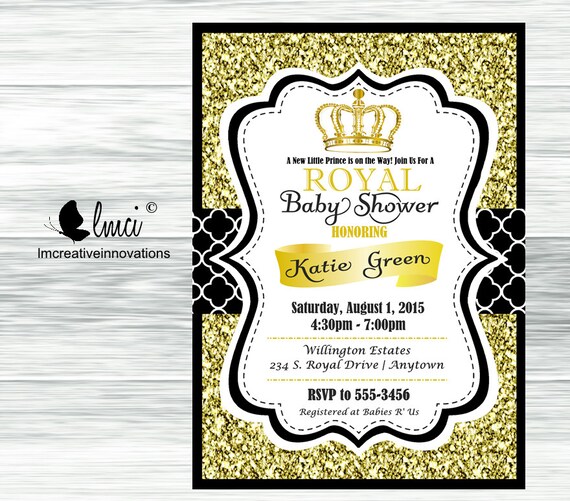 Black and Gold Royal Baby Shower Invitation Little Prince