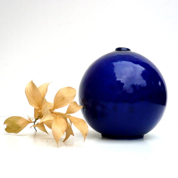 Cobalt Blue Round Vase Blue Porcelain VaseCeramic by Blue