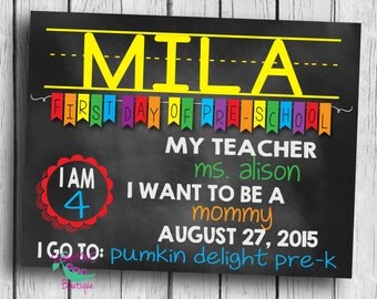 Customized PRESCHOOL 1st day of school print, my first day of school, preschool, digital file, printable
