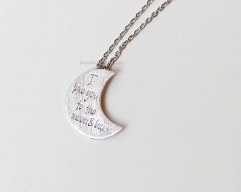 Silver I love you to the moon and back Necklace, crescent moon necklace.dainty and delicate, birthday, wedding, bridesmaid gift