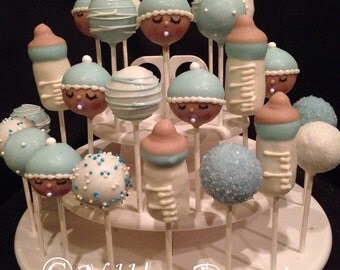 24 Baby Shower cake pops. 2 DZ Welcome New Baby, baby bottles, infant babies