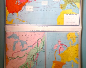 Vintage Nystrom Pull Down School Map - The War of 1812/The Revolutionary War