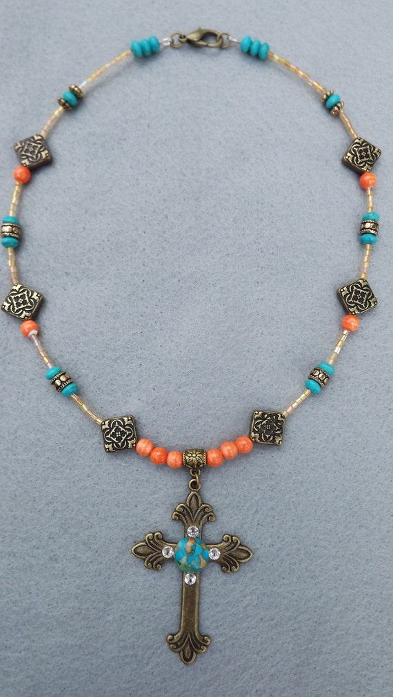 Beautiful cross necklace with a Southwest flair