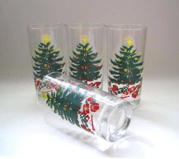 Libbey Christmas Glassware Vintage Set of 4 Highball