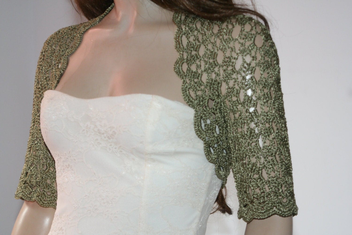 Wedding Bridal Bolero Shrug Lace Crochet Shrug Boleros Olive