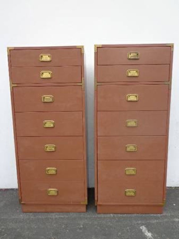 Vintage Campaign Lingerie Chest Tallboy Highboy Brass Regency