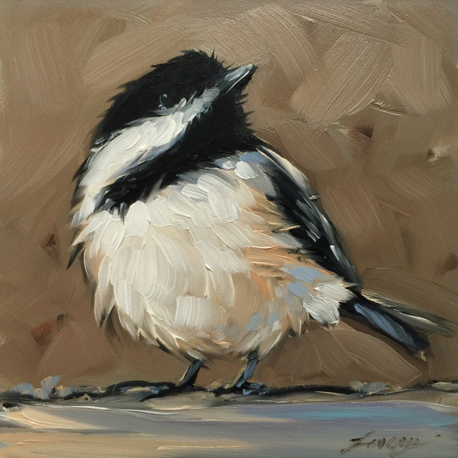 Chickadee Painting Original Impressionistic Oil By Laveryart