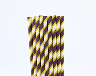 Yellow and Purple Striped Paper Straws-Striped Paper Straws-Graduation Party Decor-Purple Straws-Science Birthday Straws-Yellow Paper Straws