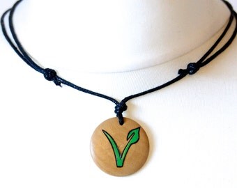Vegan Vegetarian Symbol Necklace Pendant Vegan Gift Statement Choker Jewellery Vegetarian Gift Unisex Natural Rustic Wood
