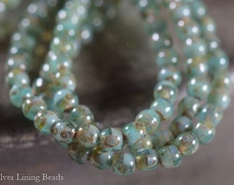 BACK IN STOCK! Jade Harbor (50) - Czech Glass Bead - 3mm - Druk