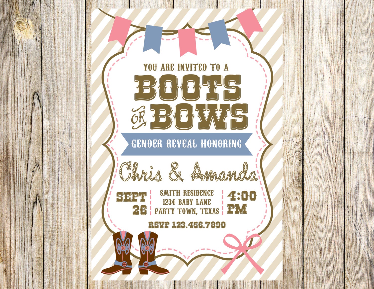 Boots Or Bows Gender Reveal Invitations 8