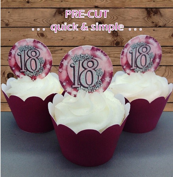 18 Pink Circle EDIBLE wafer cupcake toppers PRE by toppthatcupcake