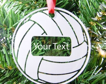 Personalized Custom Text Clear Acrylic Volleyball Christmas Tree Ornament with Red Ribbon