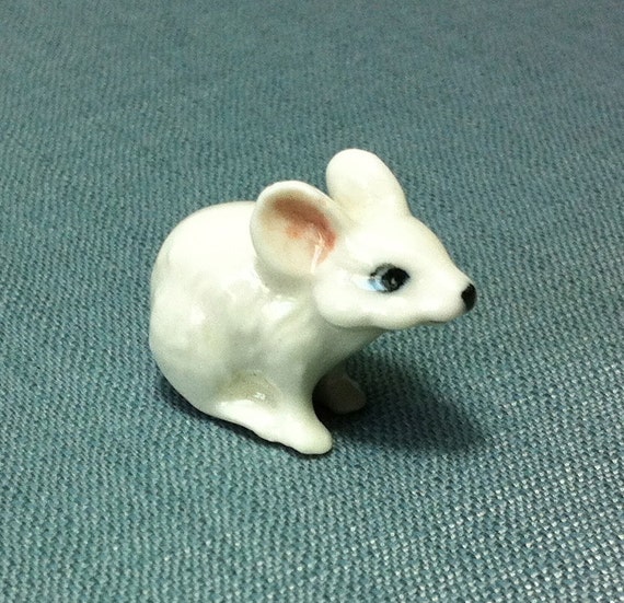 Miniature Ceramic Rat Mouse Sitting Animal Cute Little Tiny