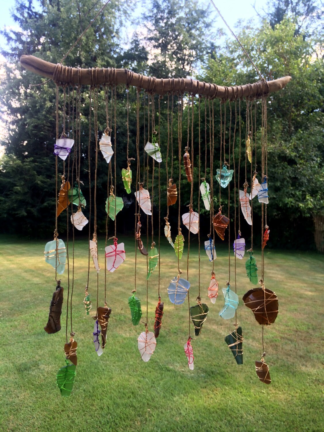 Sea Glass Sun Catcher Whimsical Mobile Hanging Driftwood 1494