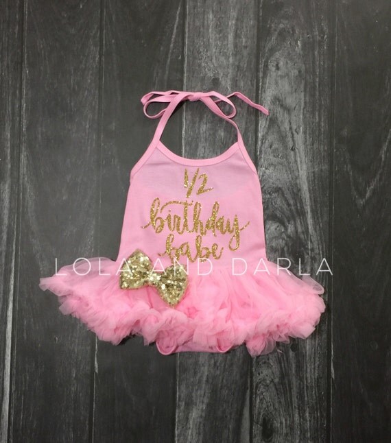 Birthday Babe pink tutu dress with gold sparkle size 6 - 12 months