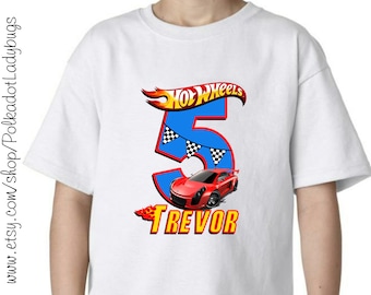 Personalized Hot Wheels Car Birthday Shirt Infant Toddler Childrens Youth Creeper or Tshirt